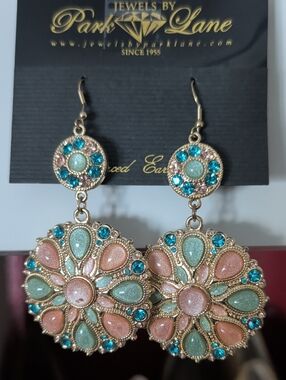 Park Lane Peach, Aqua & Teal Floral Drop Earrings